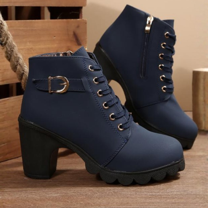 Katni™ | Lace-Up Buckle Chunky Ankle Boots