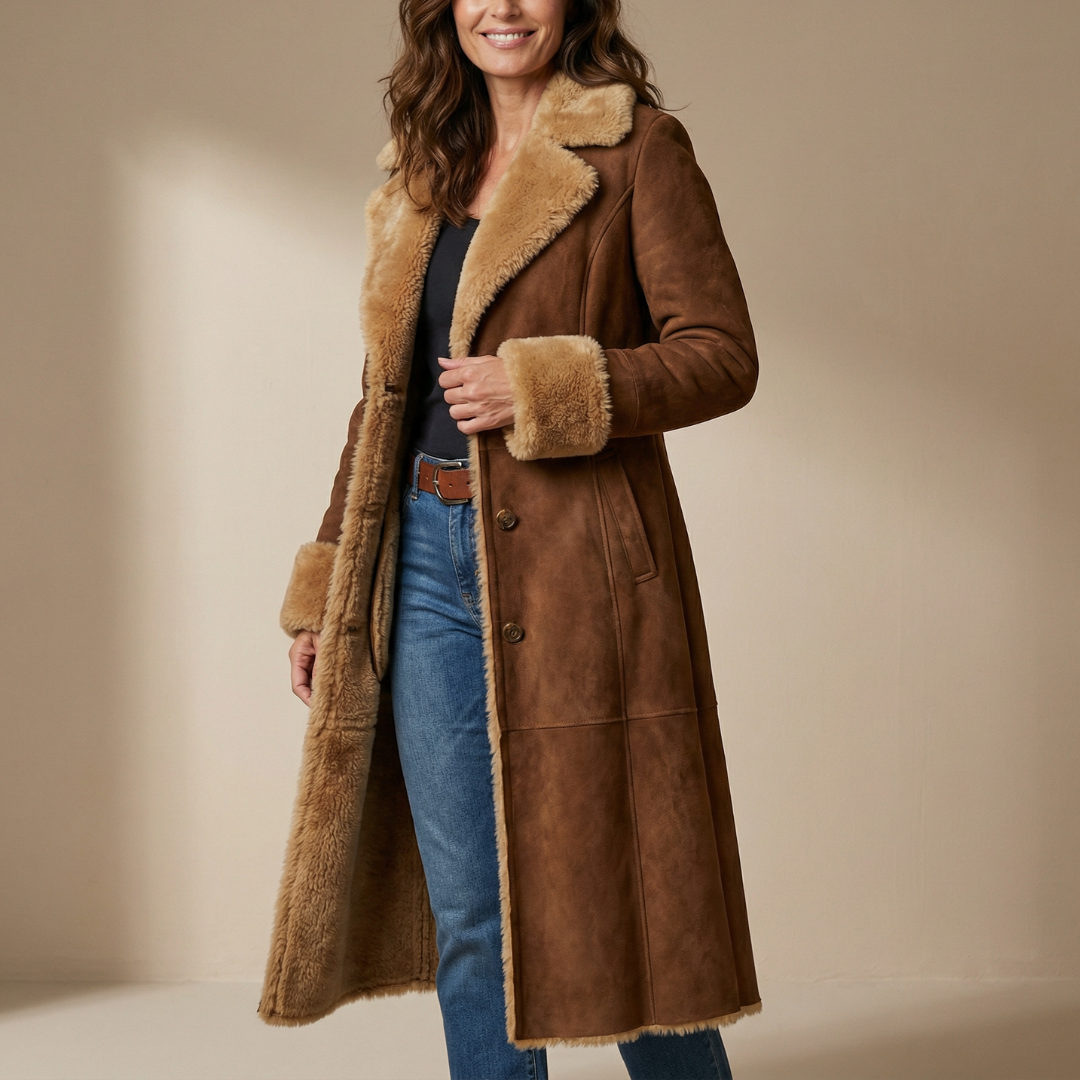 Isabella | Long Vintage Coat with Faux Fur