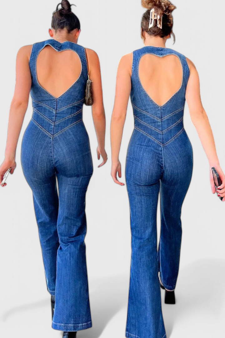 Maisie Denim Jumpsuit with Heart-Shaped Cut-Out