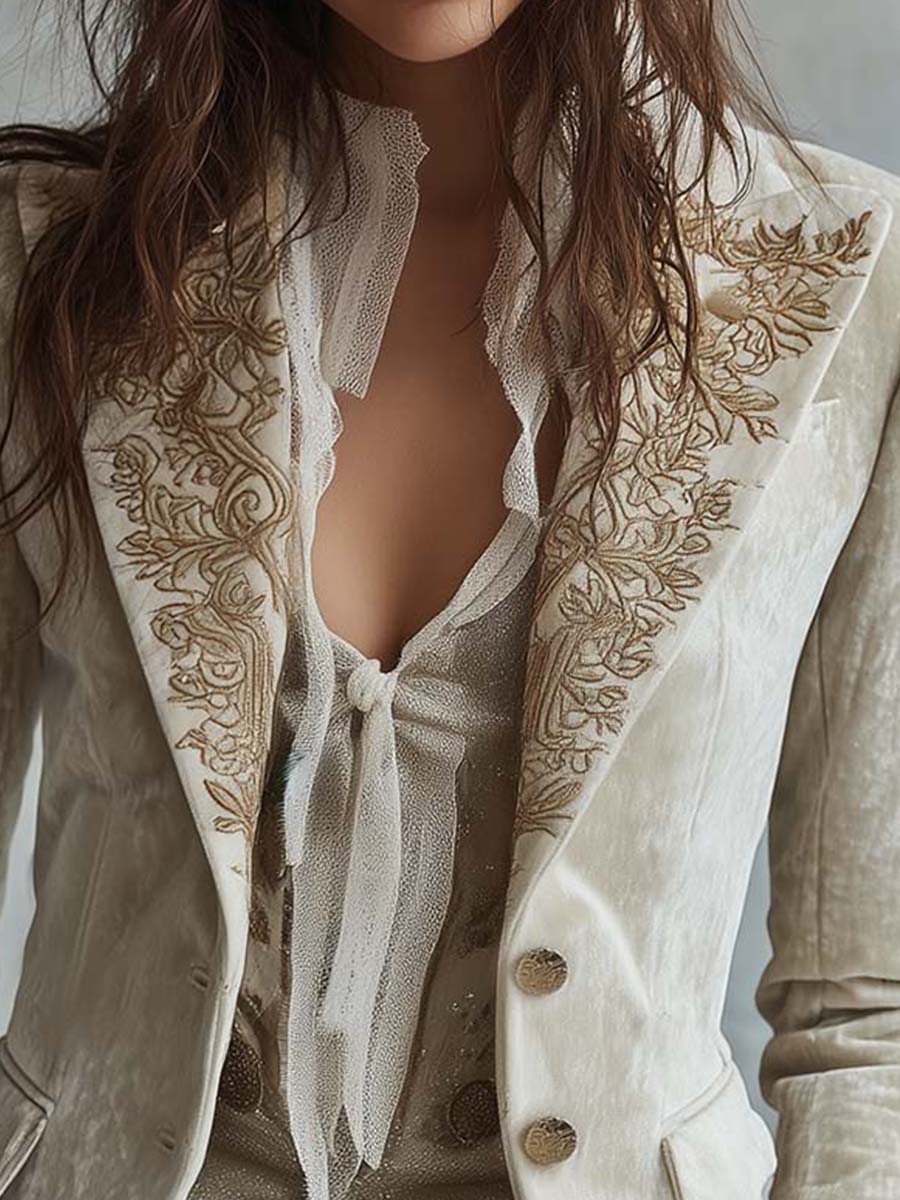 Isolde | Ivory Embroidered Blazer