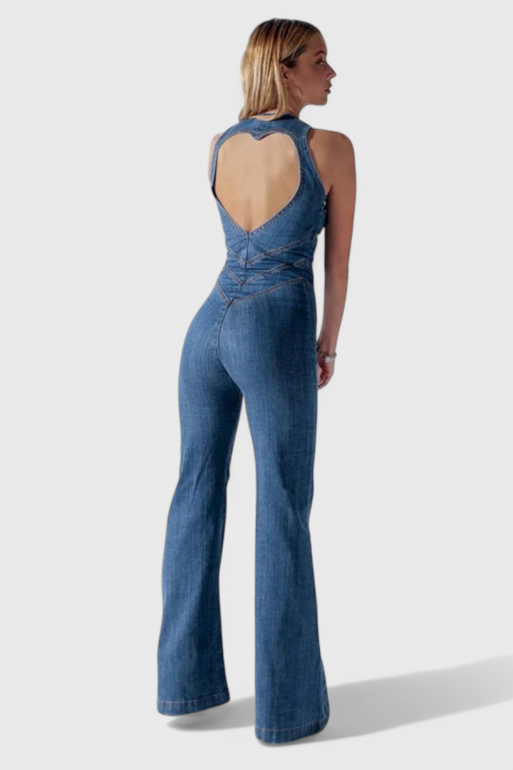 Maisie Denim Jumpsuit with Heart-Shaped Cut-Out