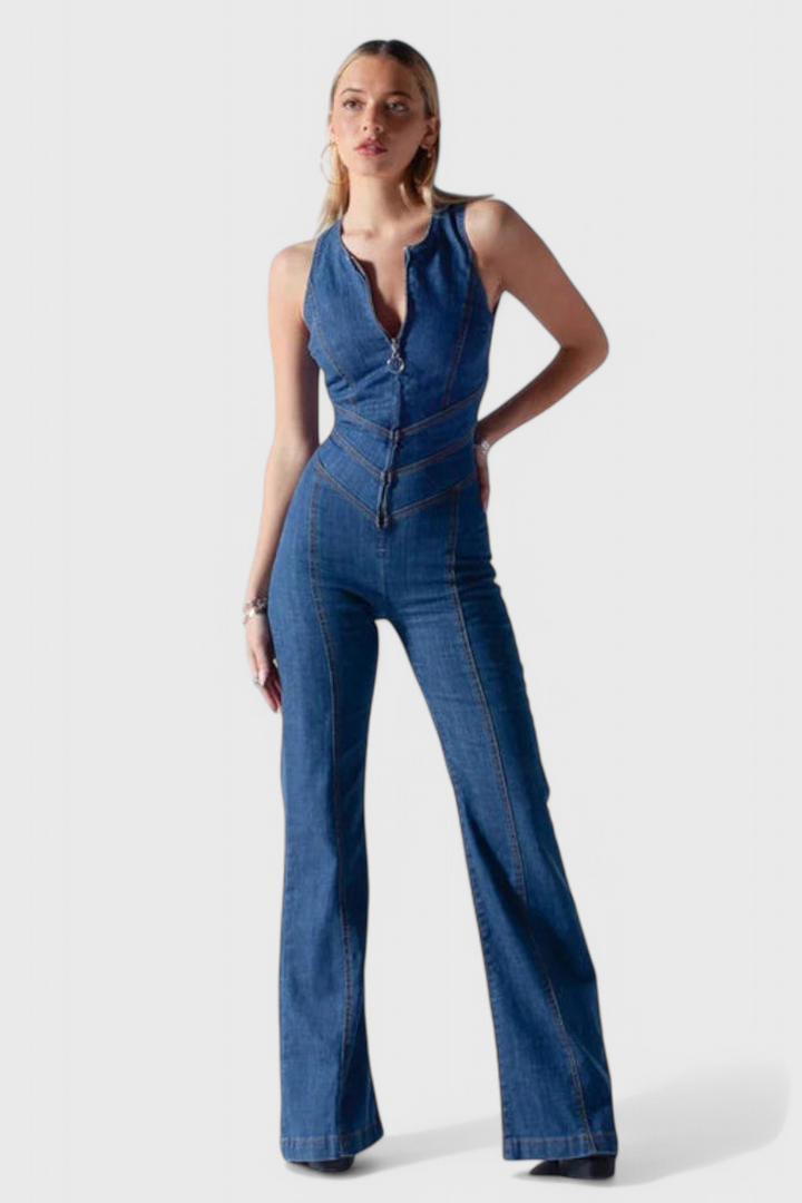 Maisie Denim Jumpsuit with Heart-Shaped Cut-Out