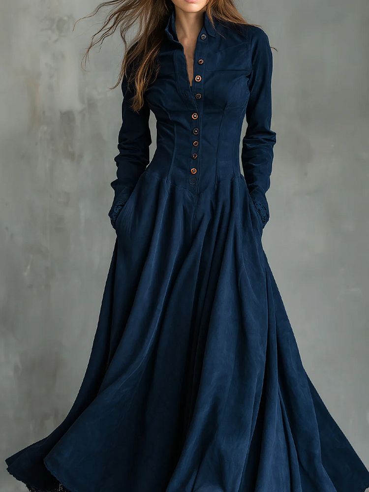 Marlowe | Faux Suede Lace-Collar Maxi Dress