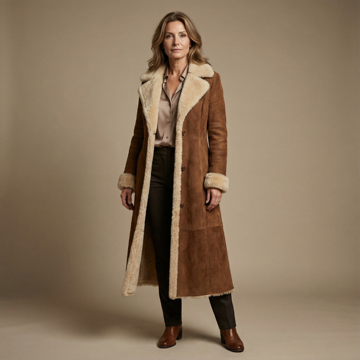 Isabella | Long Vintage Coat with Faux Fur
