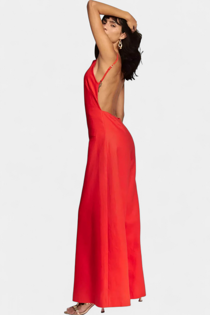 Belén Wide-Leg Halter Jumpsuit with Radiant Drop