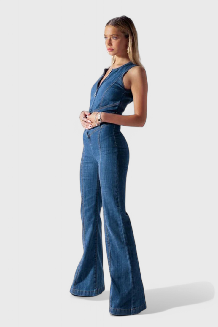 Maisie Denim Jumpsuit with Heart-Shaped Cut-Out