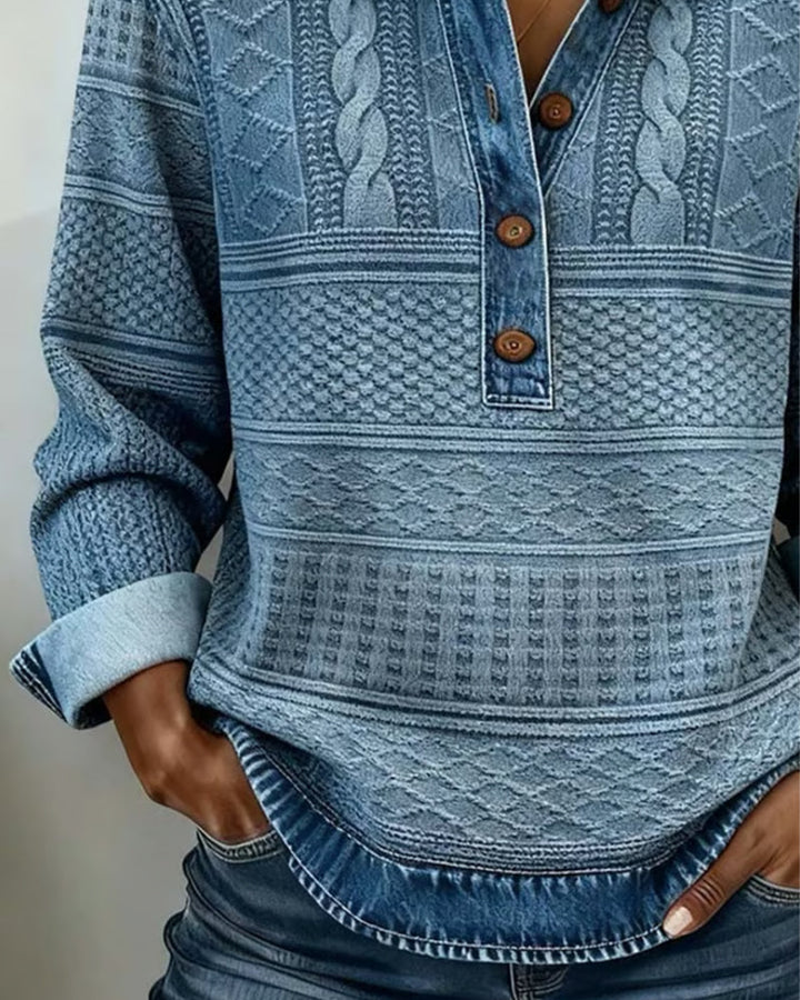 Lena | Denim-Button Knit Top