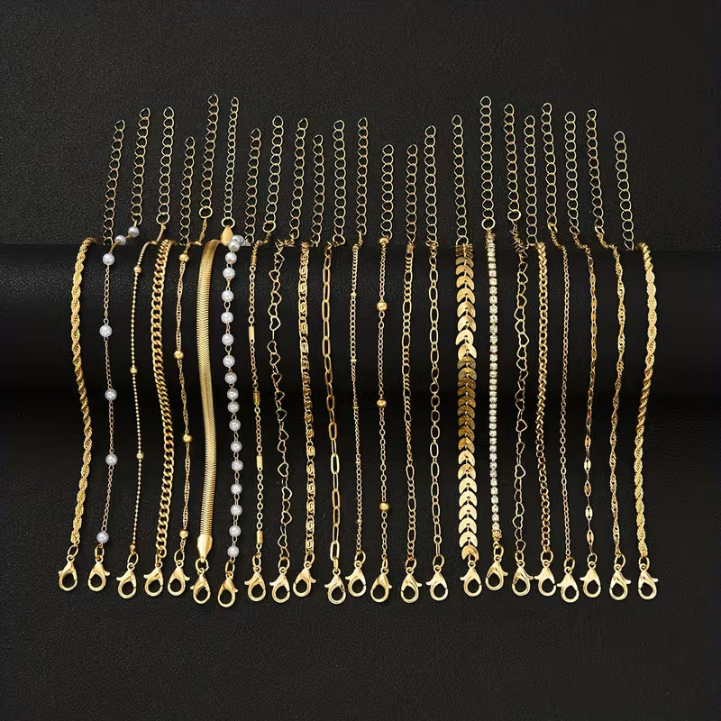 Iris™ | Golden Pearl Chain Bracelet Set of 23