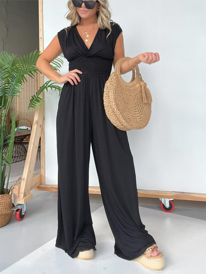 Eaksone - V-Neck Jumpsuit with Adjustable Back Knot