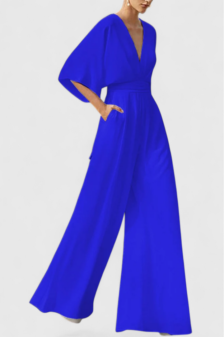 Isaura Mono Long Elegant with Wide Trousers and V-Neck