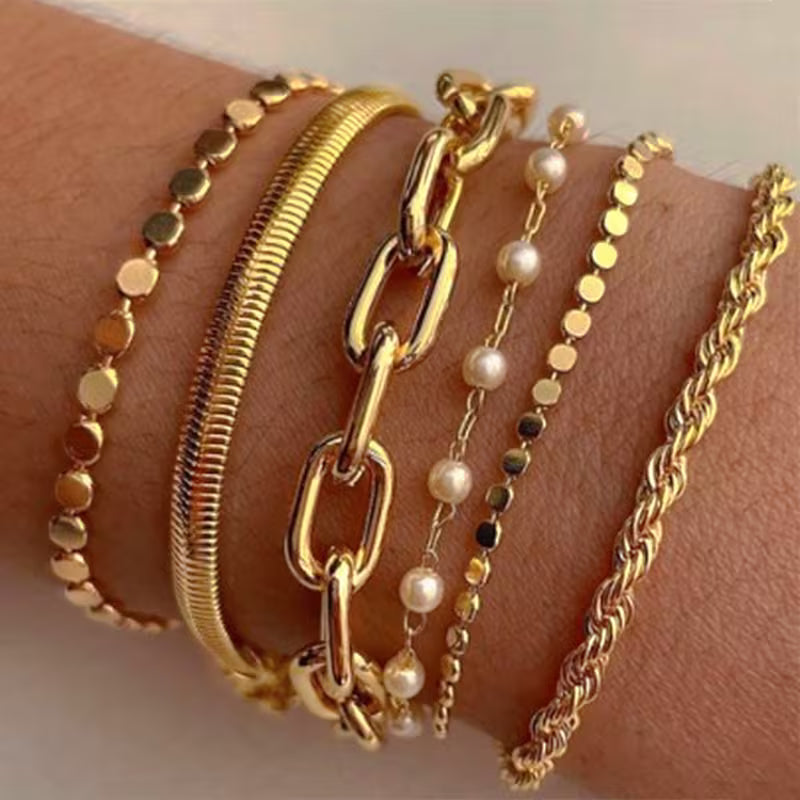 Bianca™ | Pearl and Chain Bracelet Set of 6