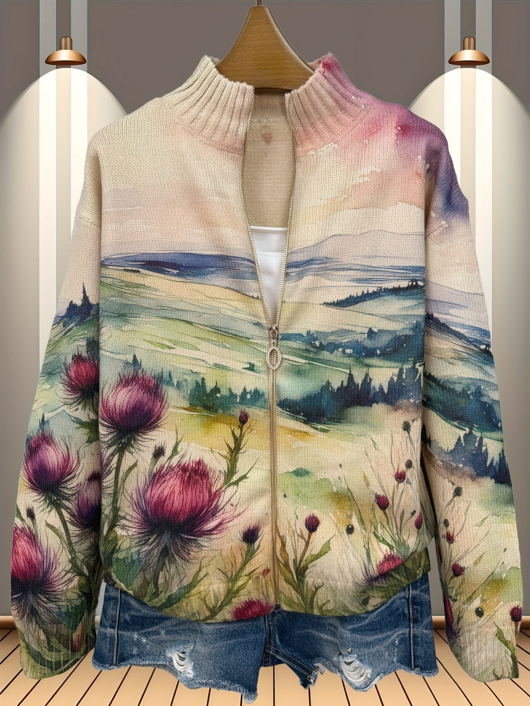 Zelda | Thistle Landscape Zip Cardigan