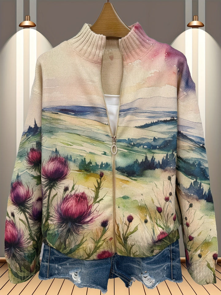 Zelda | Thistle Landscape Zip Cardigan
