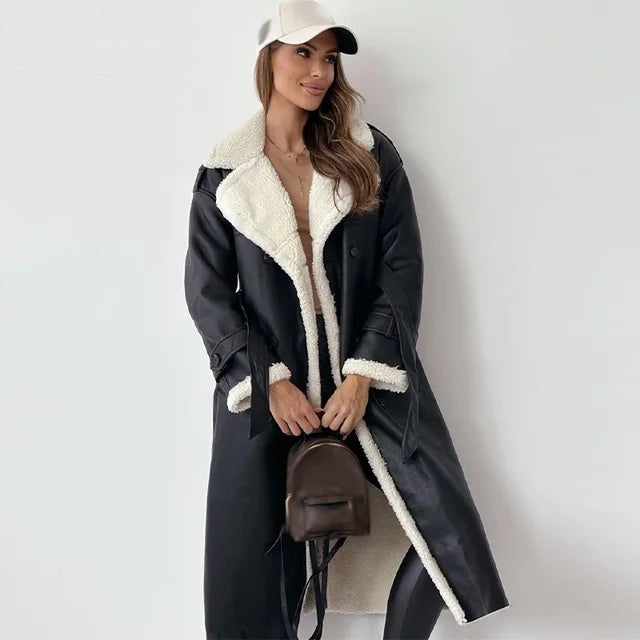 Thalissa | Belted Faux-Leather Coat