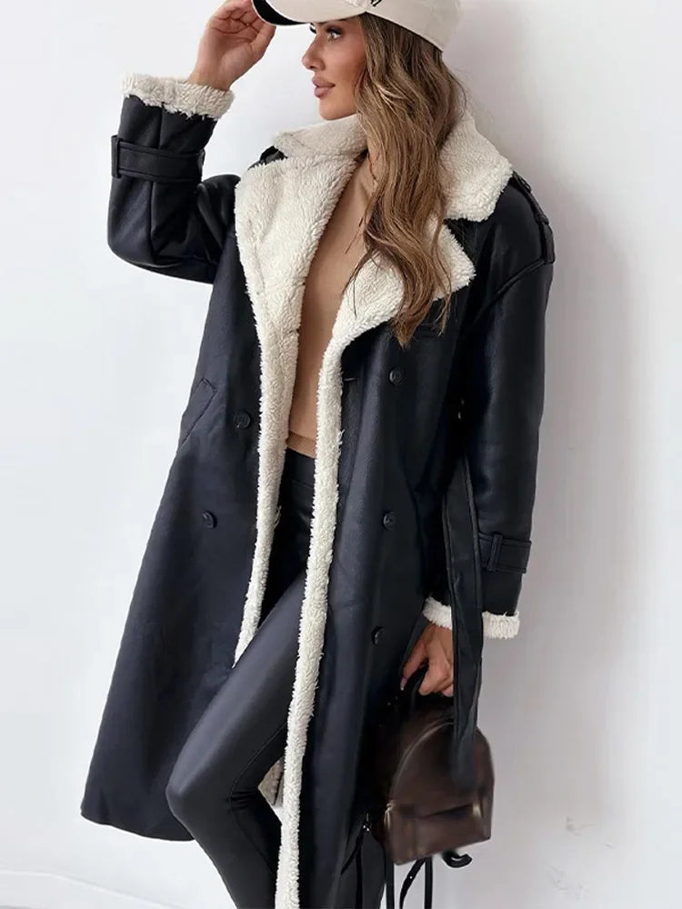 Thalissa | Belted Faux-Leather Coat
