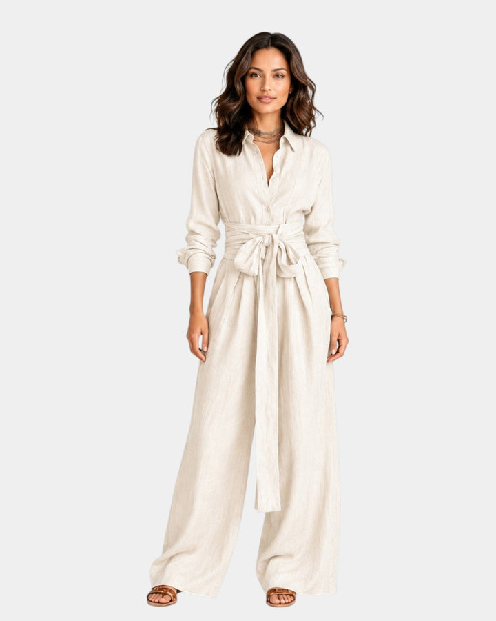 Cybèle | Elegant long-sleeved jumpsuit with belt