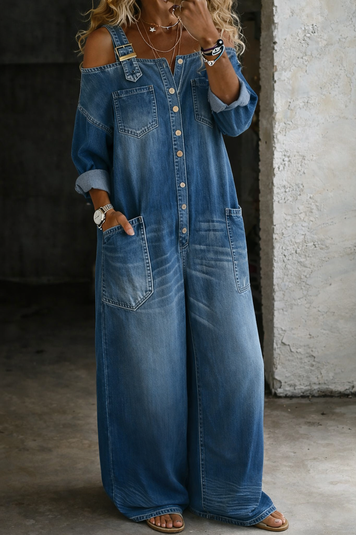 Sofía | Denim Jumpsuit with Exposed Shoulders