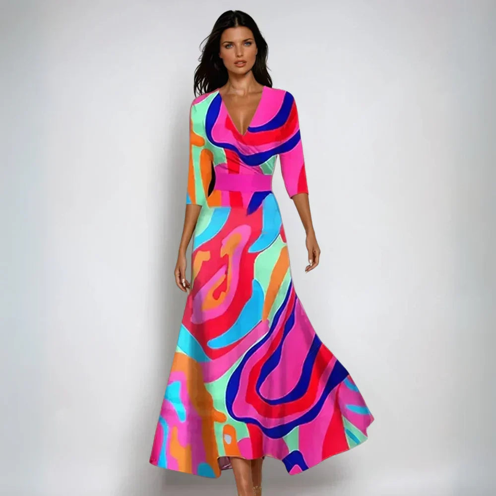 Elisa - Elegant Wrap Maxi Dress with Flowers