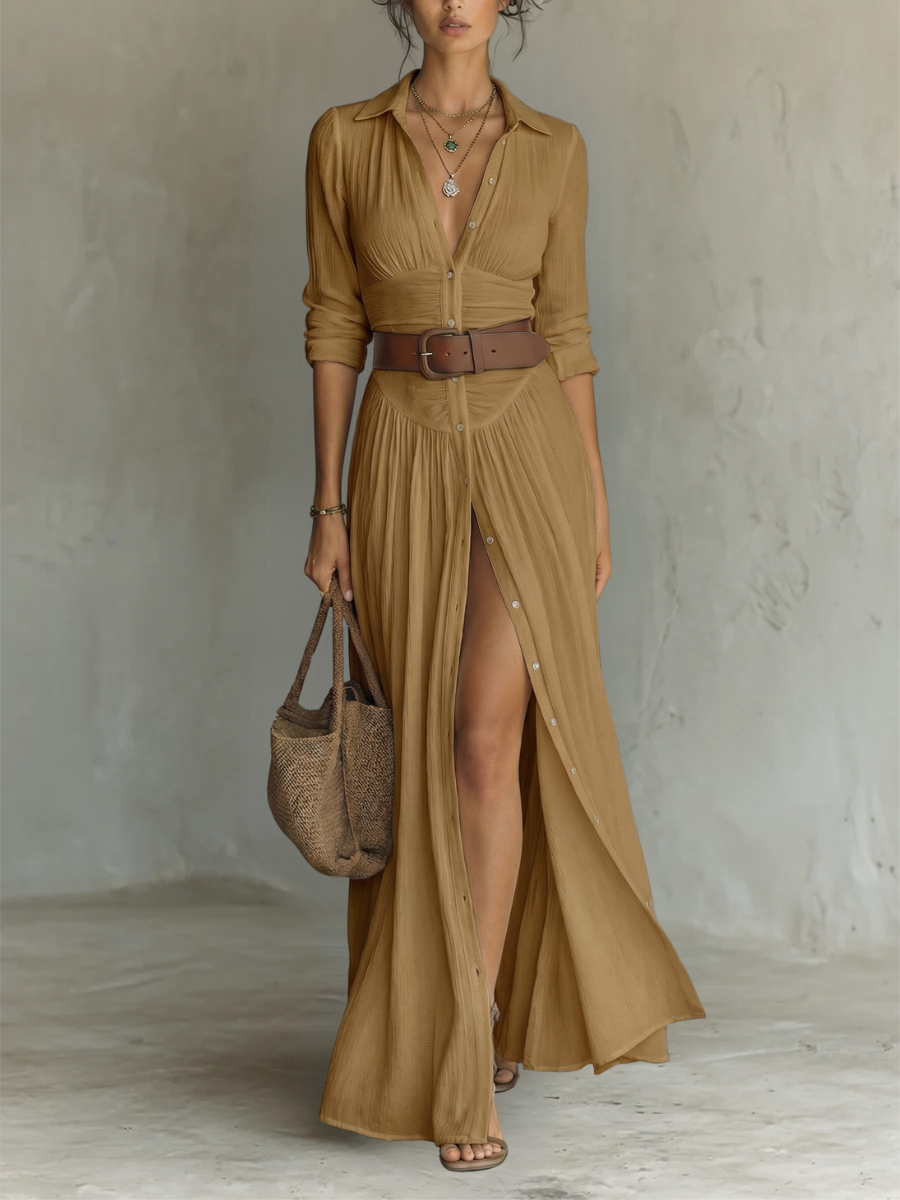 Harriet | Cotton Notched-Collar Maxi Dress