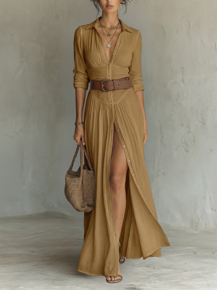 Harriet | Cotton Notched-Collar Maxi Dress
