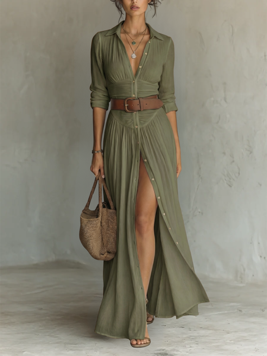 Harriet | Cotton Notched-Collar Maxi Dress