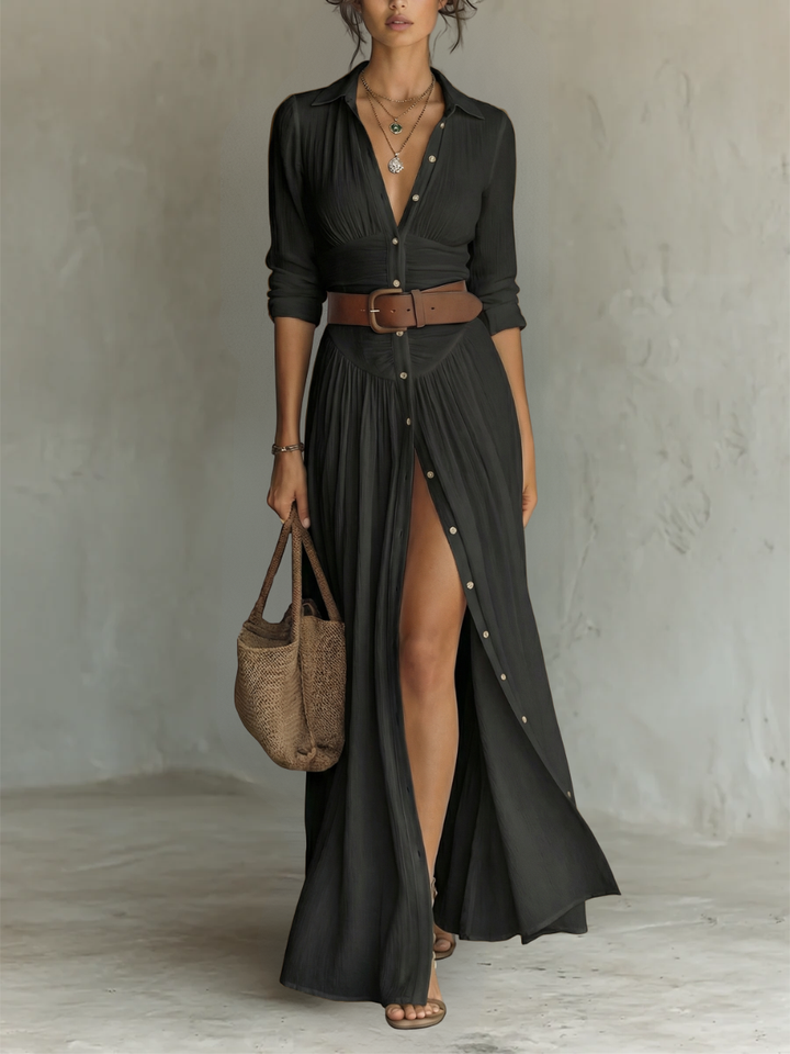 Harriet | Cotton Notched-Collar Maxi Dress