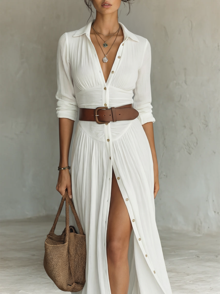 Harriet | Cotton Notched-Collar Maxi Dress