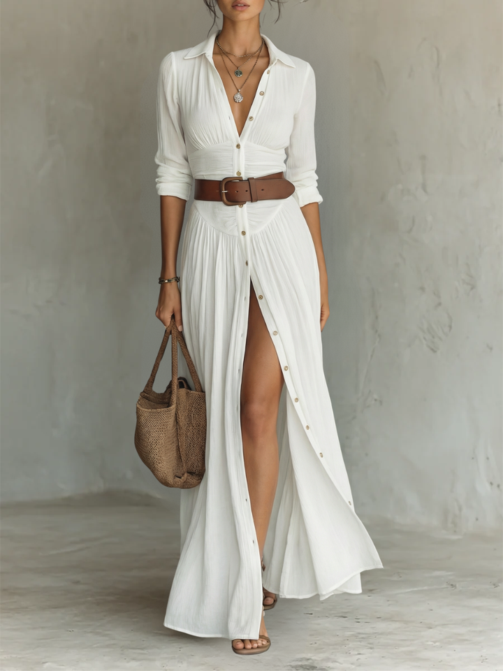 Harriet | Cotton Notched-Collar Maxi Dress