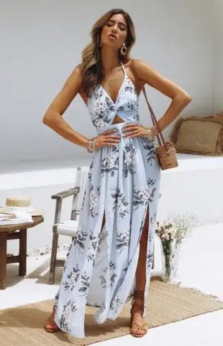 Sierra | Boho Floral Halter Maxi Dress