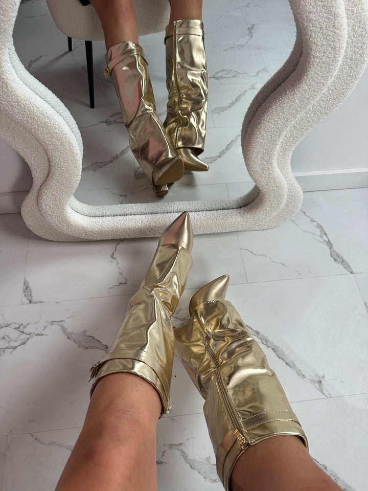 Seraphina™ | Gold Leather Boots