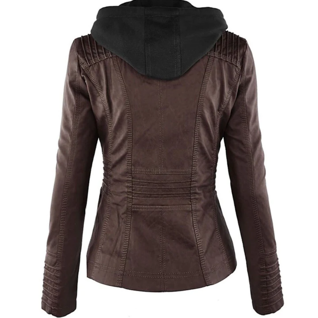 Ysolde | Leather Hooded Jacket