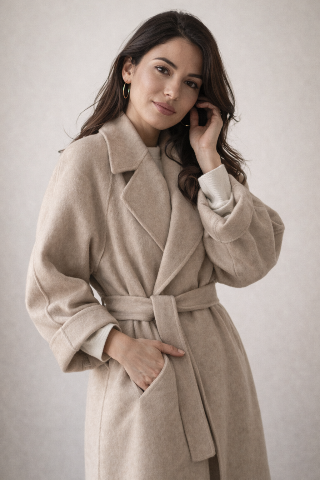 Kaithlin - Elegant Belted Long Coat