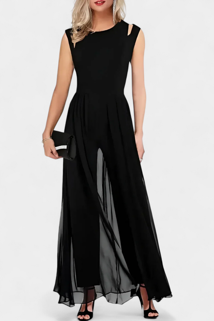 Nadia Elegant Sleeveless Jumpsuit with Front Transparency