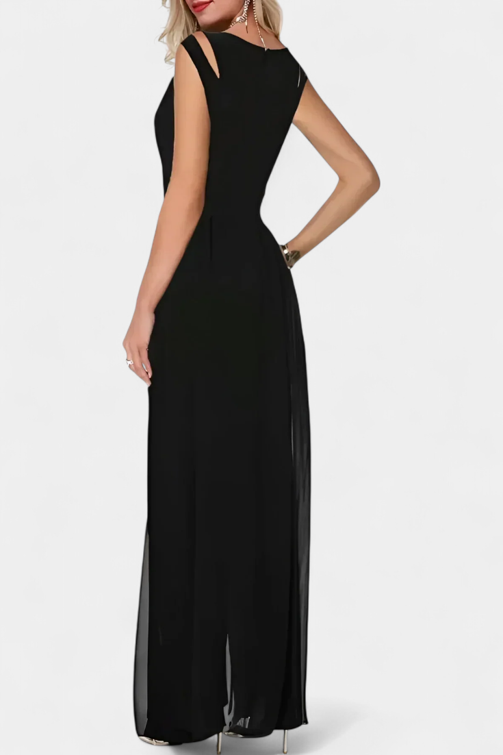 Nadia Elegant Sleeveless Jumpsuit with Front Transparency