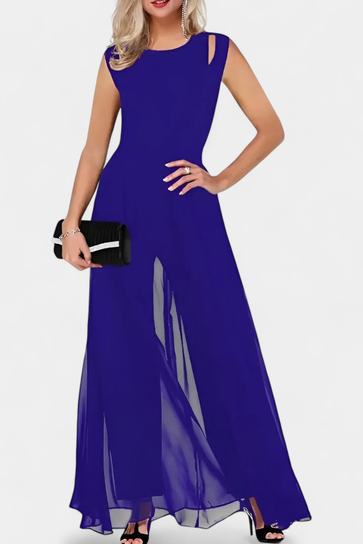 Nadia Elegant Sleeveless Jumpsuit with Front Transparency