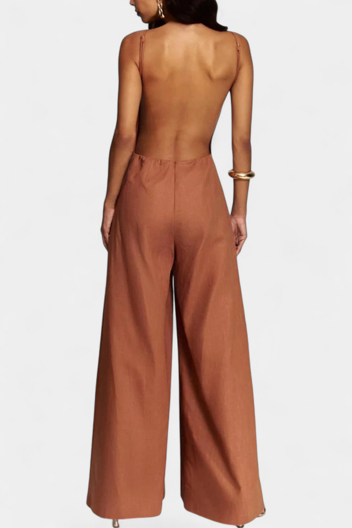 Belén Wide-Leg Halter Jumpsuit with Radiant Drop