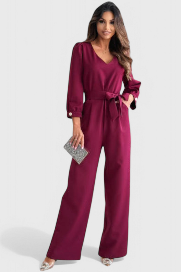 Ariane Mono with Wide Legs, V-Neck and Tie Waist