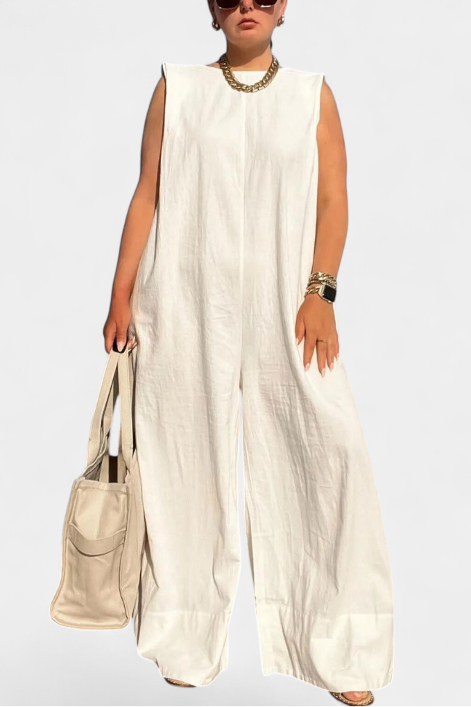 Airla Mono Oversized Sleeveless Jumpsuit with Wide Legs