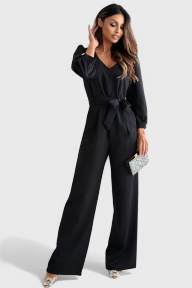 Ariane Mono with Wide Legs, V-Neck and Tie Waist