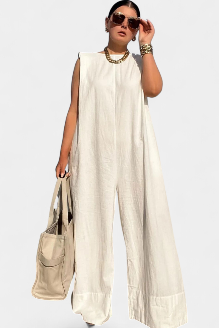 Airla Mono Oversized Sleeveless Jumpsuit with Wide Legs