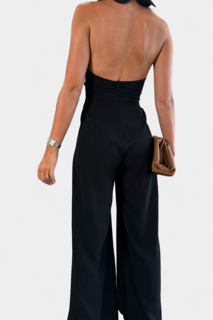 Jessica Mono Cross Halter Backless and Wide Leg Trousers