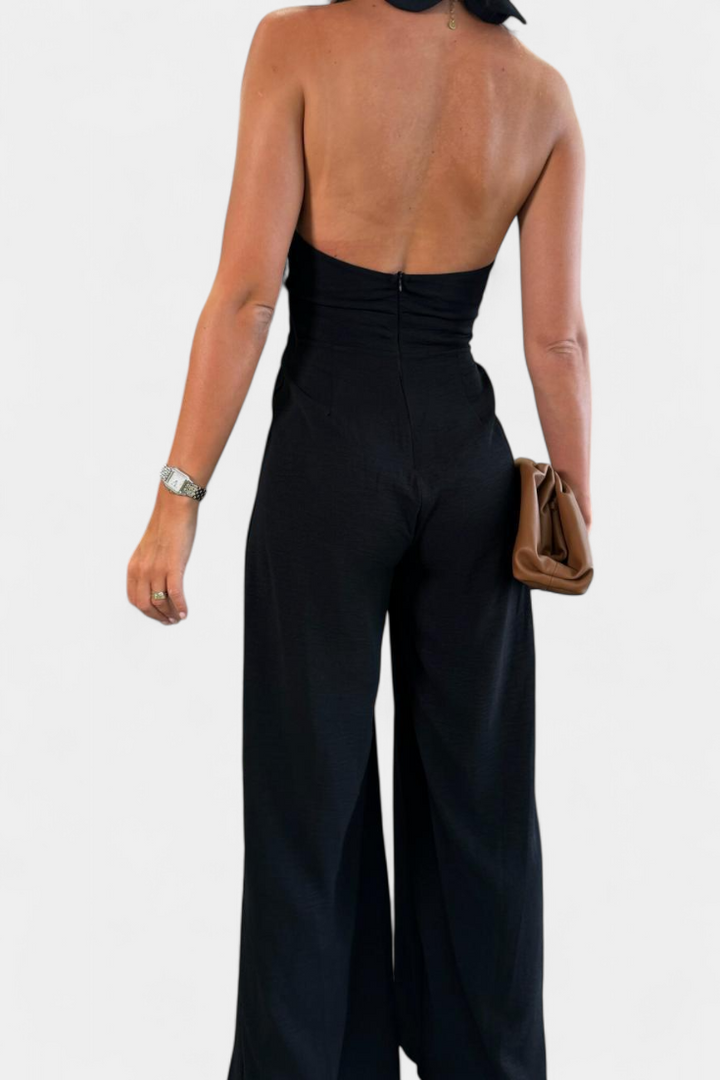 Jessica Mono Cross Halter Backless and Wide Leg Trousers