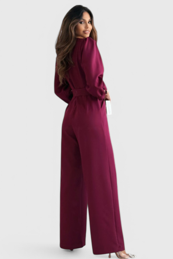 Ariane Mono with Wide Legs, V-Neck and Tie Waist