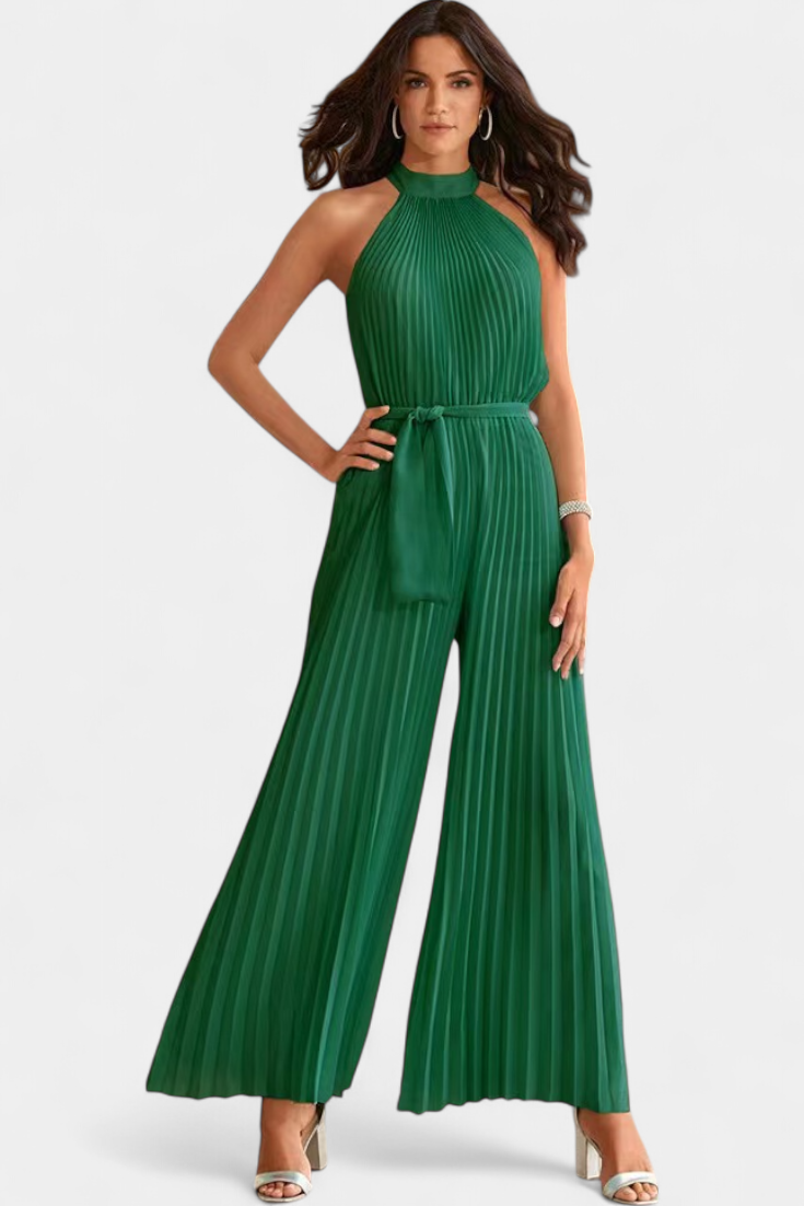 Patrizia Palazzo Pleated Jumpsuit with Halter Neck