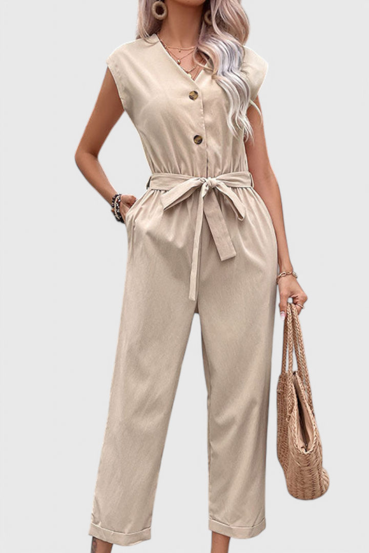 Marie Sleeveless Jumpsuit with Buttons