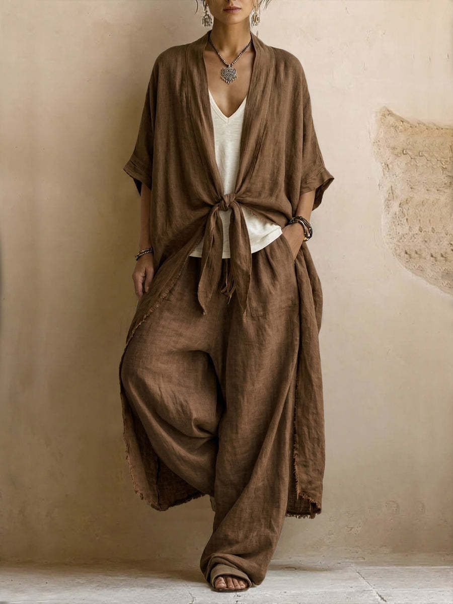 Linnea | Linen Kimono Two-Piece Set