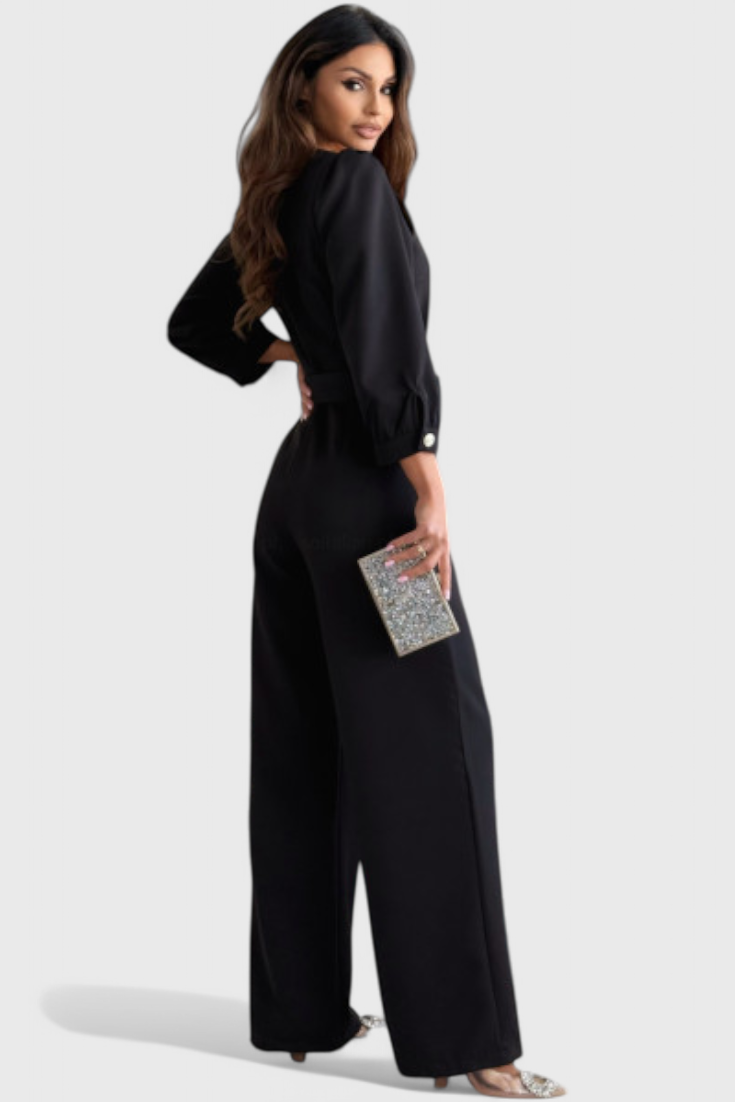 Ariane Mono with Wide Legs, V-Neck and Tie Waist