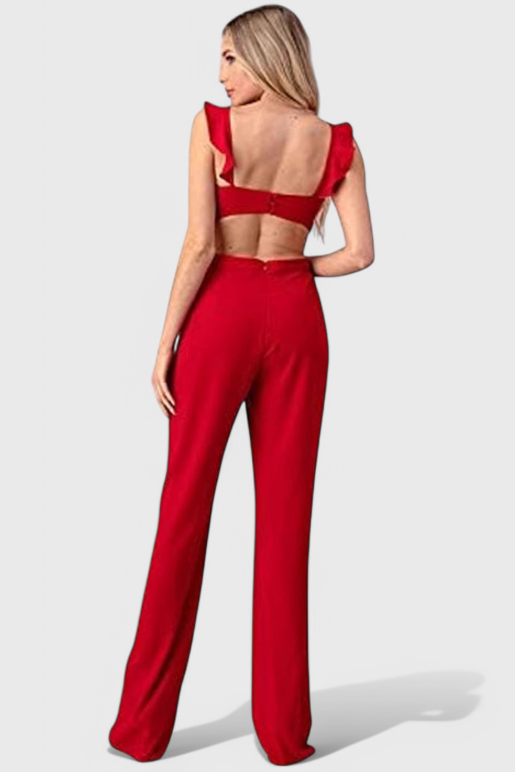 Chantal Jumpsuit with Cut-Outs and Ruffles