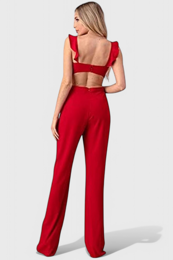Chantal Jumpsuit with Cut-Outs and Ruffles