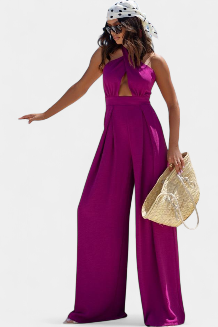 Jessica Mono Cross Halter Backless and Wide Leg Trousers